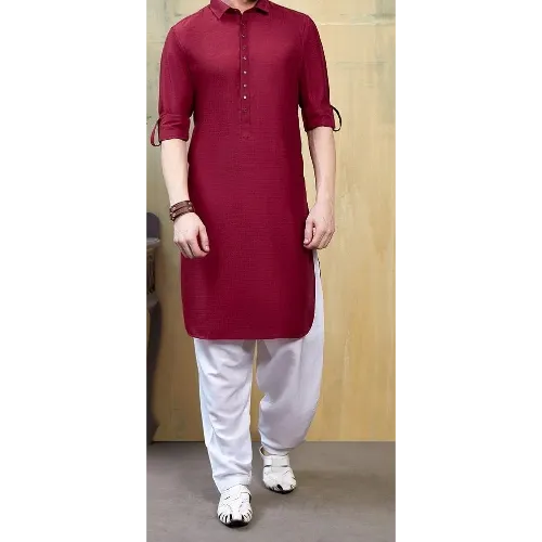 Maroon Rolled Up Loop Sleeves Kurta.