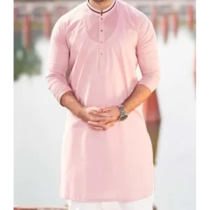 Pink, Band Piped Collar Kurta