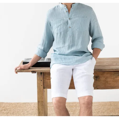 Sky Blue Premium Linen Shirt, Full Sleeves