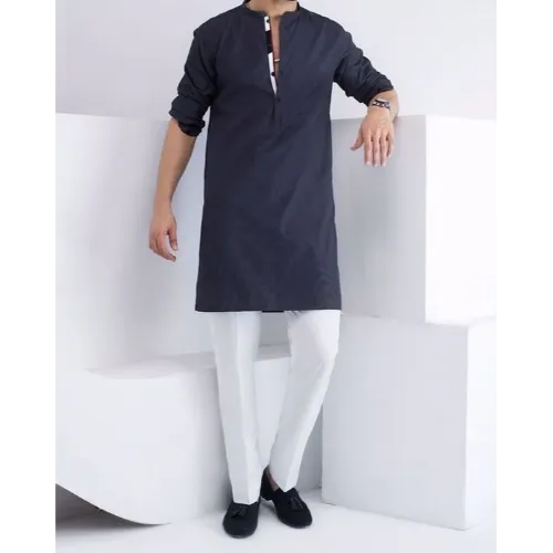 Solids Navy Blue, Contrast Placket, Kurta